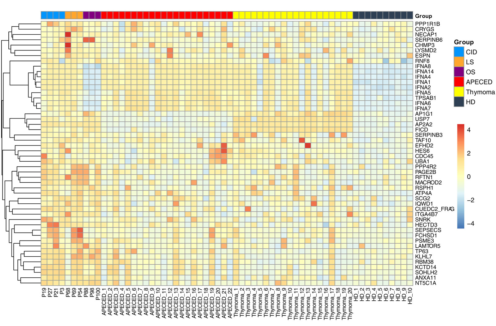 Heatmap of Autoantibody Reactivity from RAG-mutated Patients